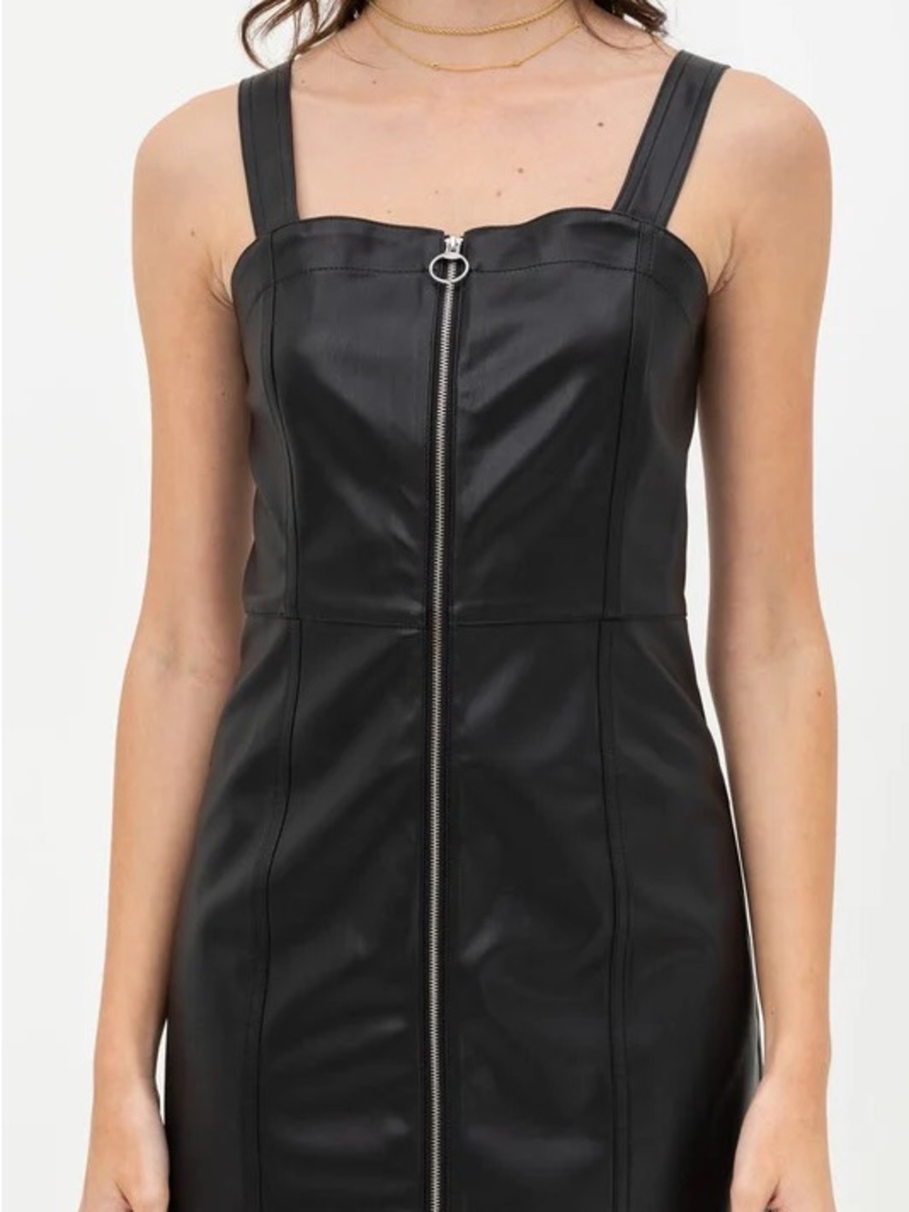 Faux Leather Black Zip-Front Women's Dress